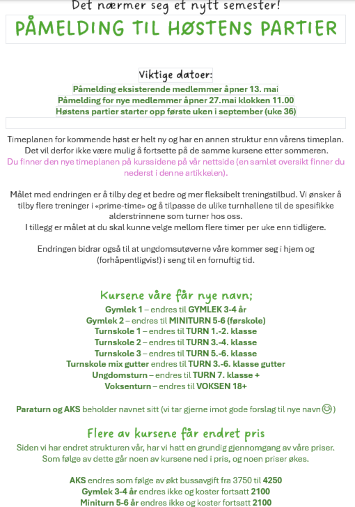 PÅMELDING TIL HØSTENS PARTIER